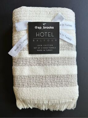 🎁2PC Hotel Balfour Hand Towel Set -CRMLTBG DUBLIN- Cotton- Cream & Heather Taupe